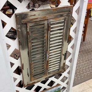 Distressed Wood Louvered Shutter - Two-Tone Rustic Finish